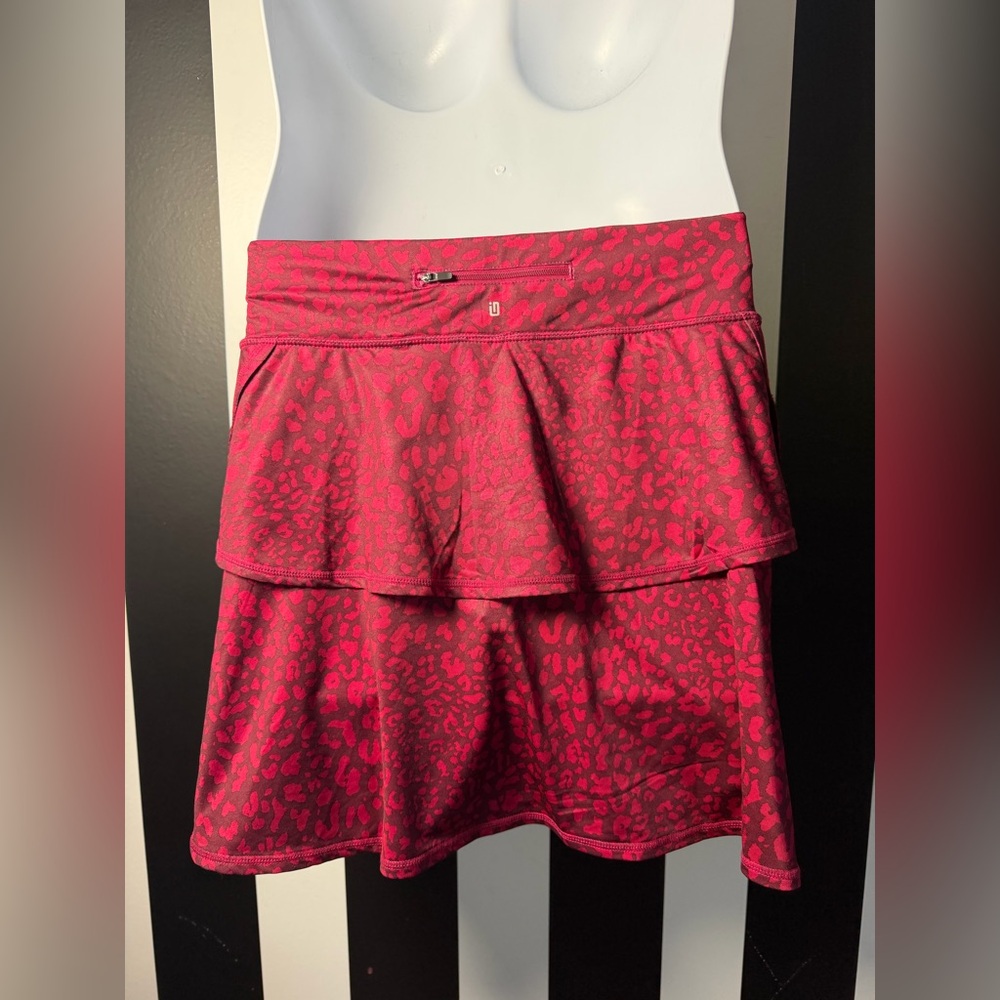 NWOT Ideology Women’s Plus Burgundy Leopard Print Tiered Ruffle Skort - SZ 1X - Picture 3 of 4